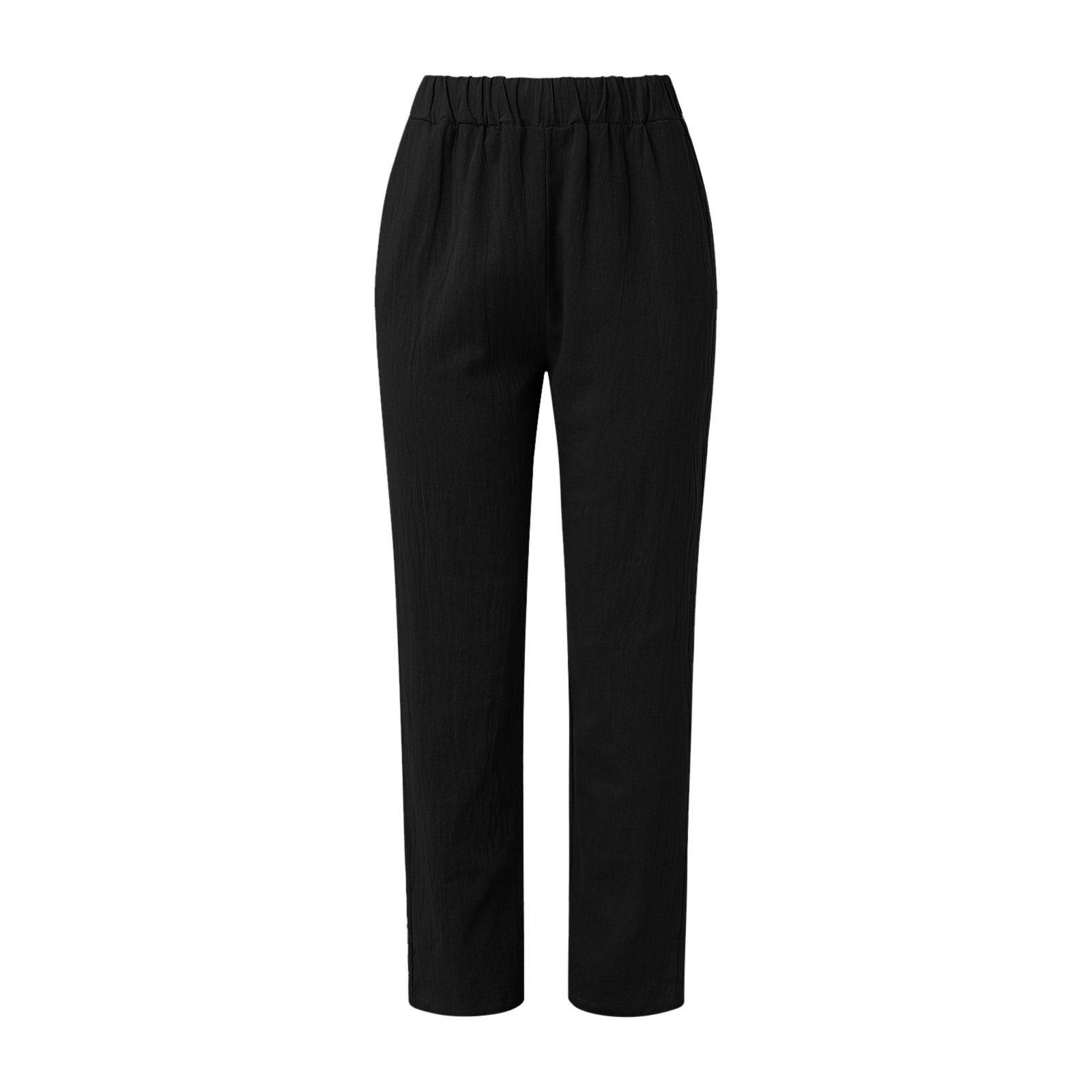 thumbnail image 4 of Pantalones anchos de cintura alta para mujer: pantalones elásticos con cordón, poliéster, estampado, bolsillos laterales, corte deportivo informal., 4 of 6